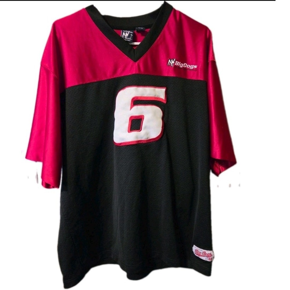 Vintage Big Dogs Football Jersey Red Black Mesh Number 6 Embroidered XL